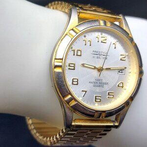 Prestige By Waltham Mens Vintage 100ft Water Resistant Quartz Watch Gold-Tone St